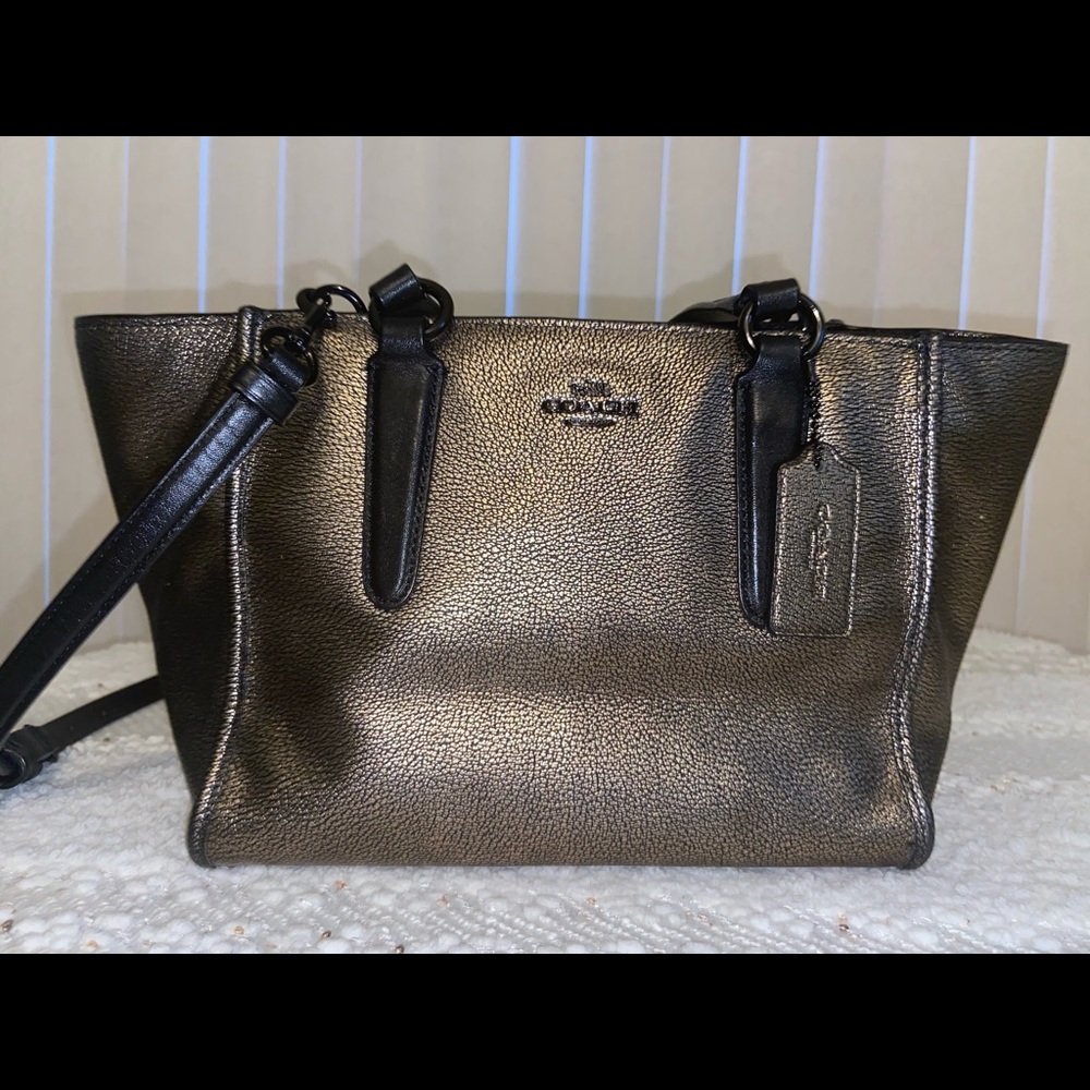 Mini Gold Metallic Coach Shoulder Bag